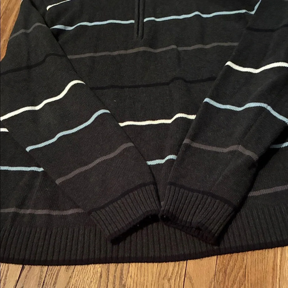 Tomodachi Classic Black and Blue and White Striped Zip-Up Sweater - Picture 4 of 10